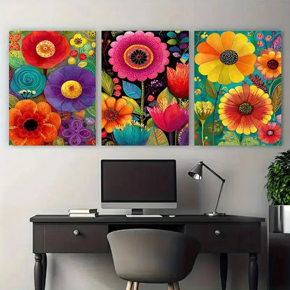 3pcs Vintage Mexican Floral Metal Print Ready to Hang Art