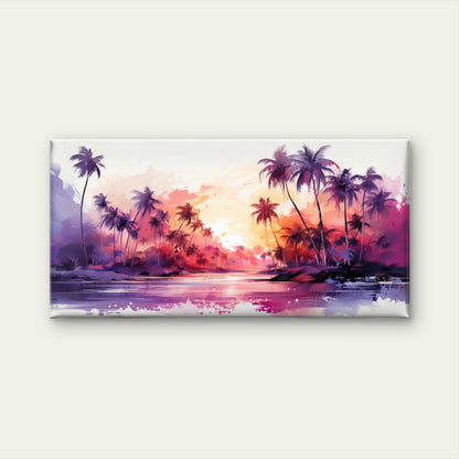 Purple Pink Sunset Beach Palms Wall Art Canvas Office Home Room Framed 120x60cm