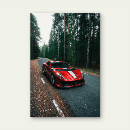Red Ferrari 812 Competizione Forest Car Art 40x60cm Metal Print Ready to Hang