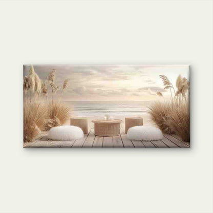 Serenity Scene with Wicker Wall Art Canvas Office Home Room Framed 120x60cm