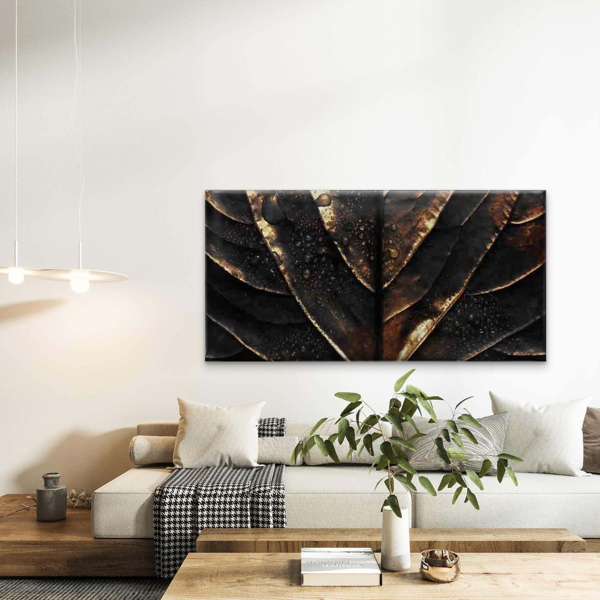 Dark Golden Marble-like Leaf Wall Art Canvas Office Home Room Framed 120x60cm - Bella Home Decor