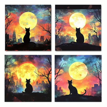 4pcs Black cat starry Night BCN  Wall Art Canvas Framed
