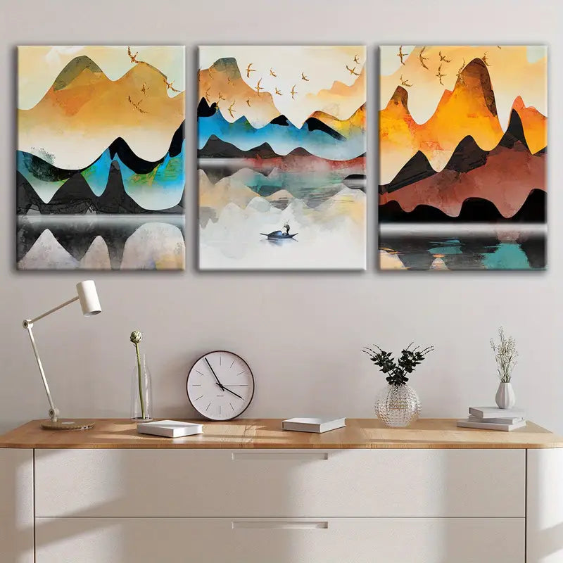 3pcs Modern Mountain Lake Metal Print Ready to Hang Art