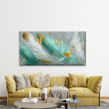 Abstract Feathers And Butterfli Wall Art Canvas Office Home Room Framed 120x60cm - Bella Home Decor