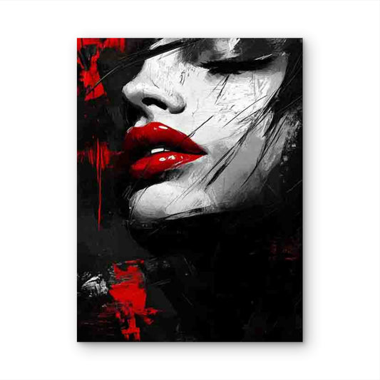Red Lips Woman Portrait Abstract 60x90cm Metal Print Ready to Hang