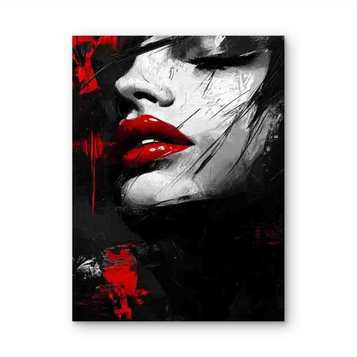 Red Lips Woman Portrait Abstract 40x60cm Metal Print Ready to Hang