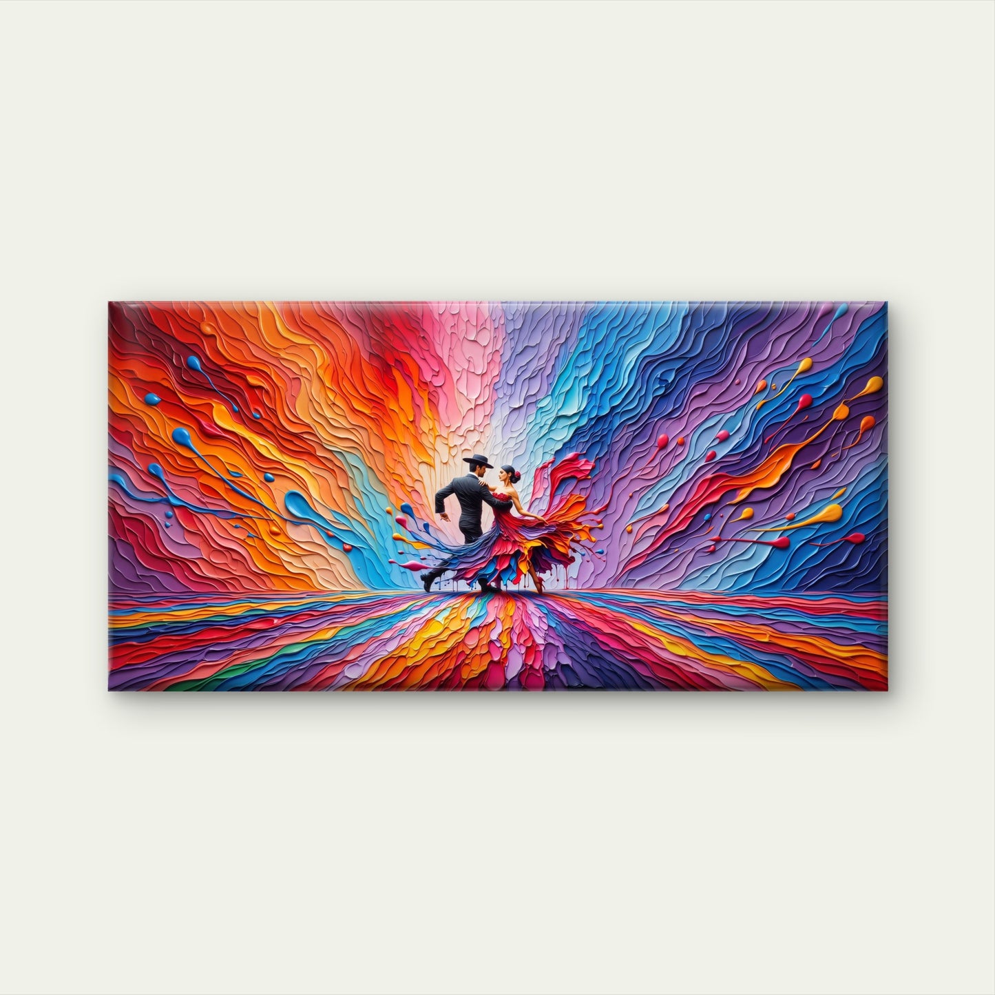 Tango Dancing Couple Abstract Paint Wall Art Canvas Office Home Framed 120x60cm