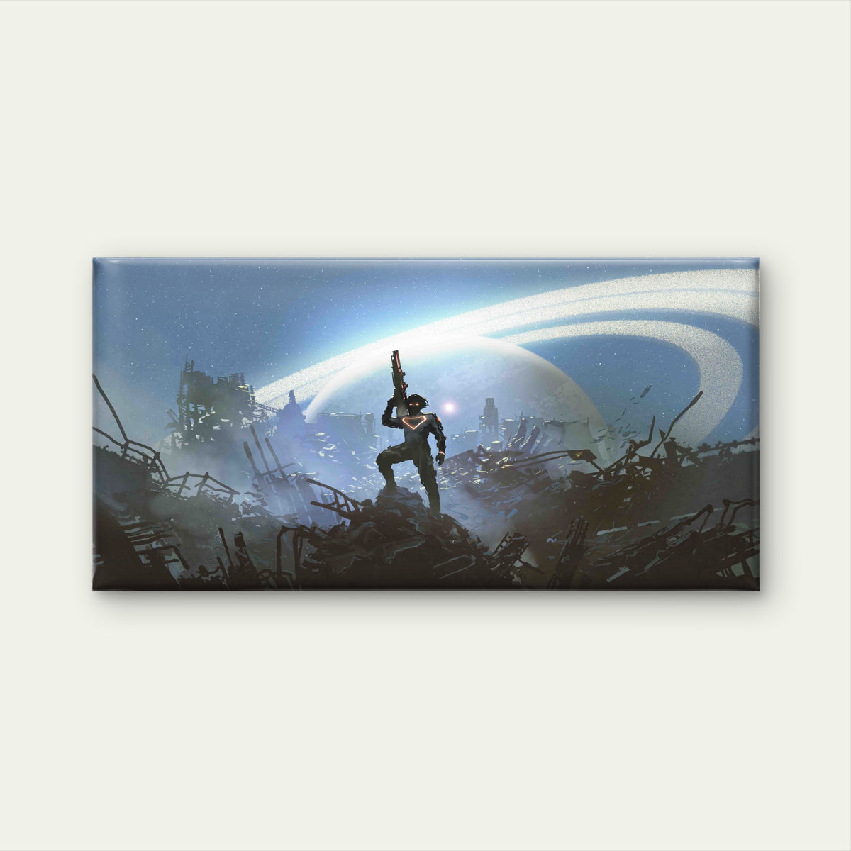 Futuristic Soldier Standing Wall Art Canvas Office Home Room Framed 120x60cm