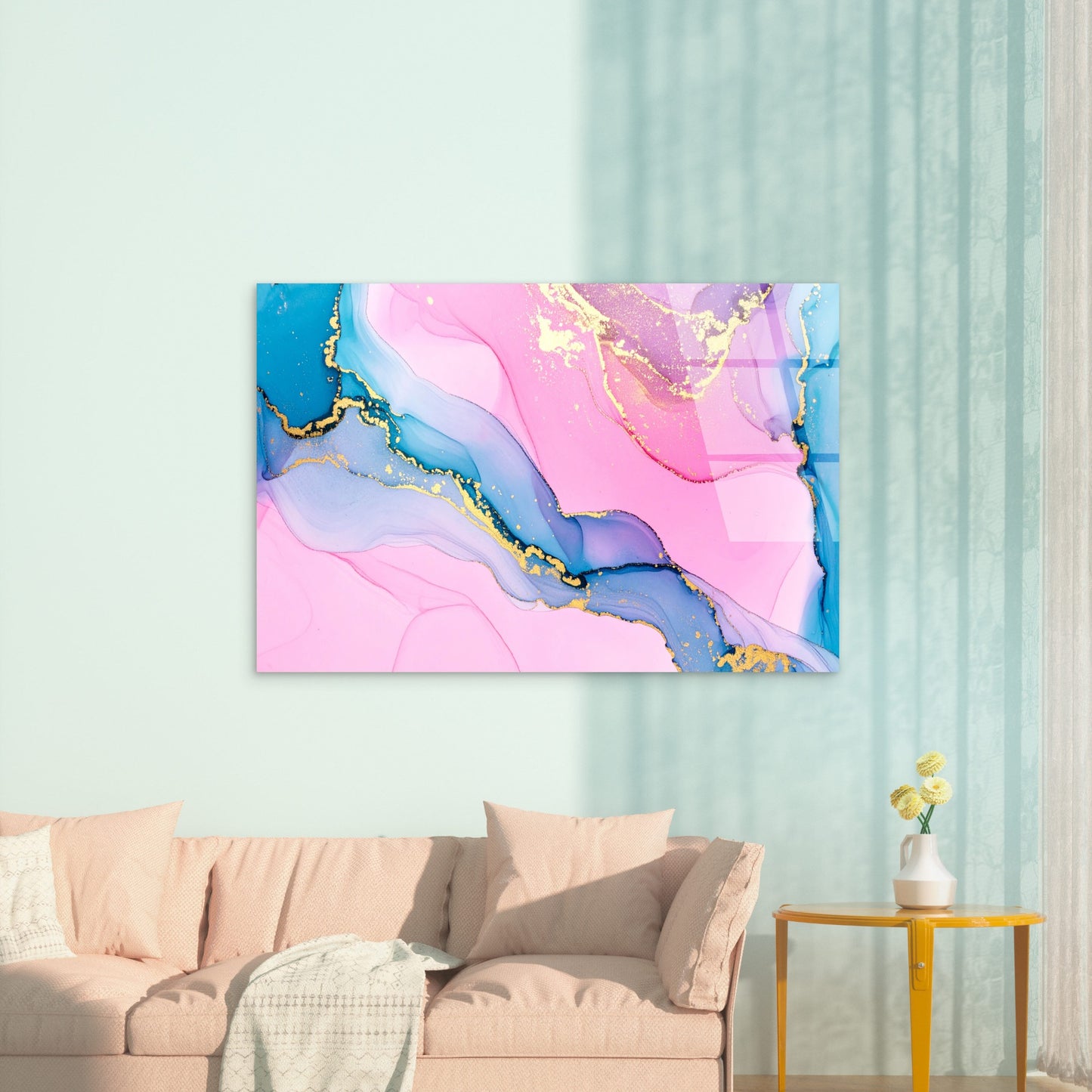Abstract Pink Blue Fluid Alcohol Veins  Acrylic Glass Printing Wall Art Australian Made Quality