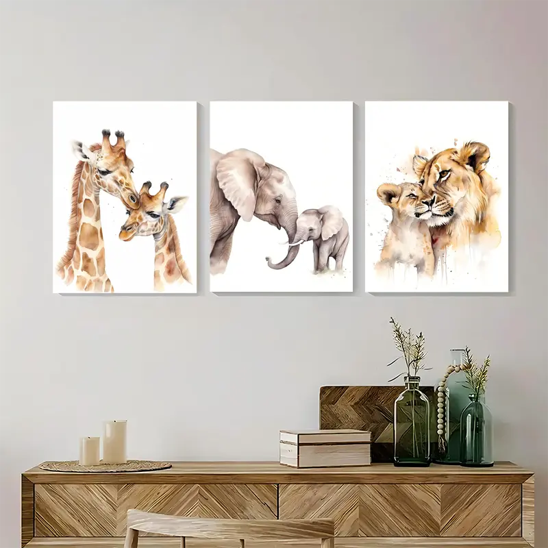 3pcs Zoo Safari Animals  Metal Print Ready to Hang Art
