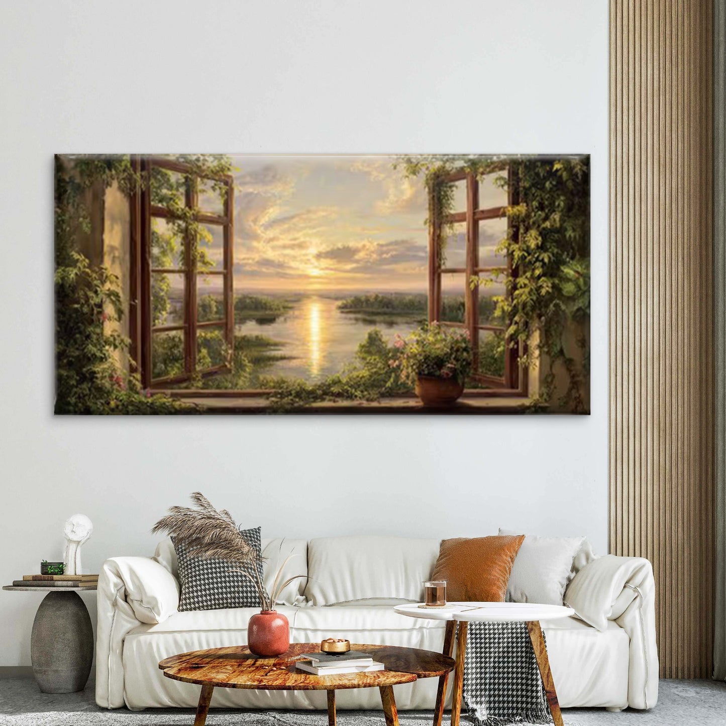 Botanical Window View Wall Art Canvas Office Home Room Framed 120x60cm