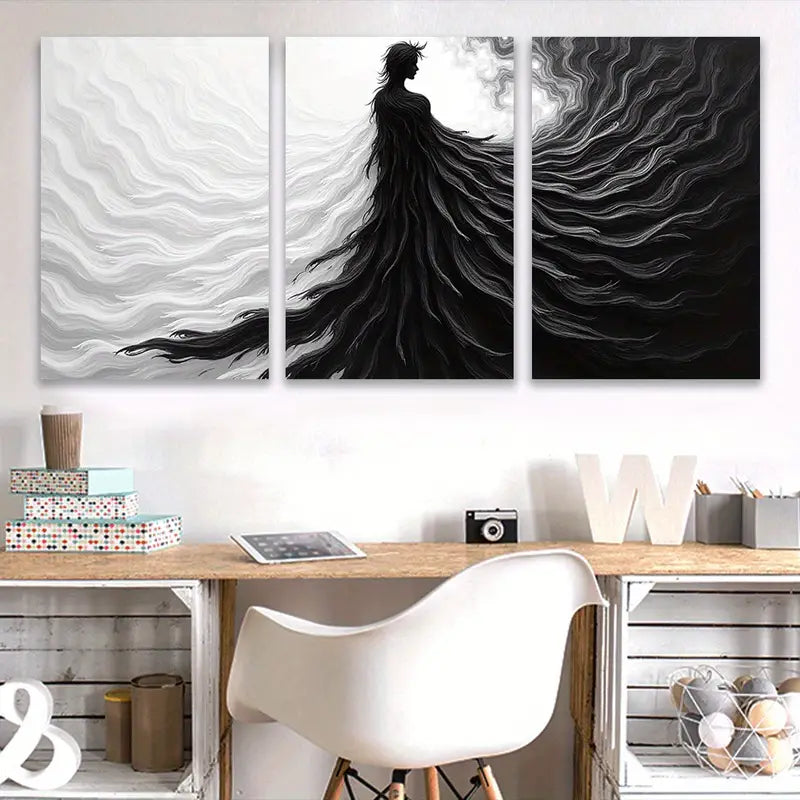 3pcs Black and White Modern Abstract Painting Wall Art Set Canvas Framed 60x90cm - High Quality Print 100% Australian Made Wall Canvas Ready to Hang - Bella Home Decor