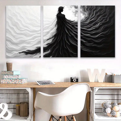 3pcs Black and White Modern Abstract Painting Wall Art Set Canvas Framed 60x90cm - High Quality Print 100% Australian Made Wall Canvas Ready to Hang - Bella Home Decor