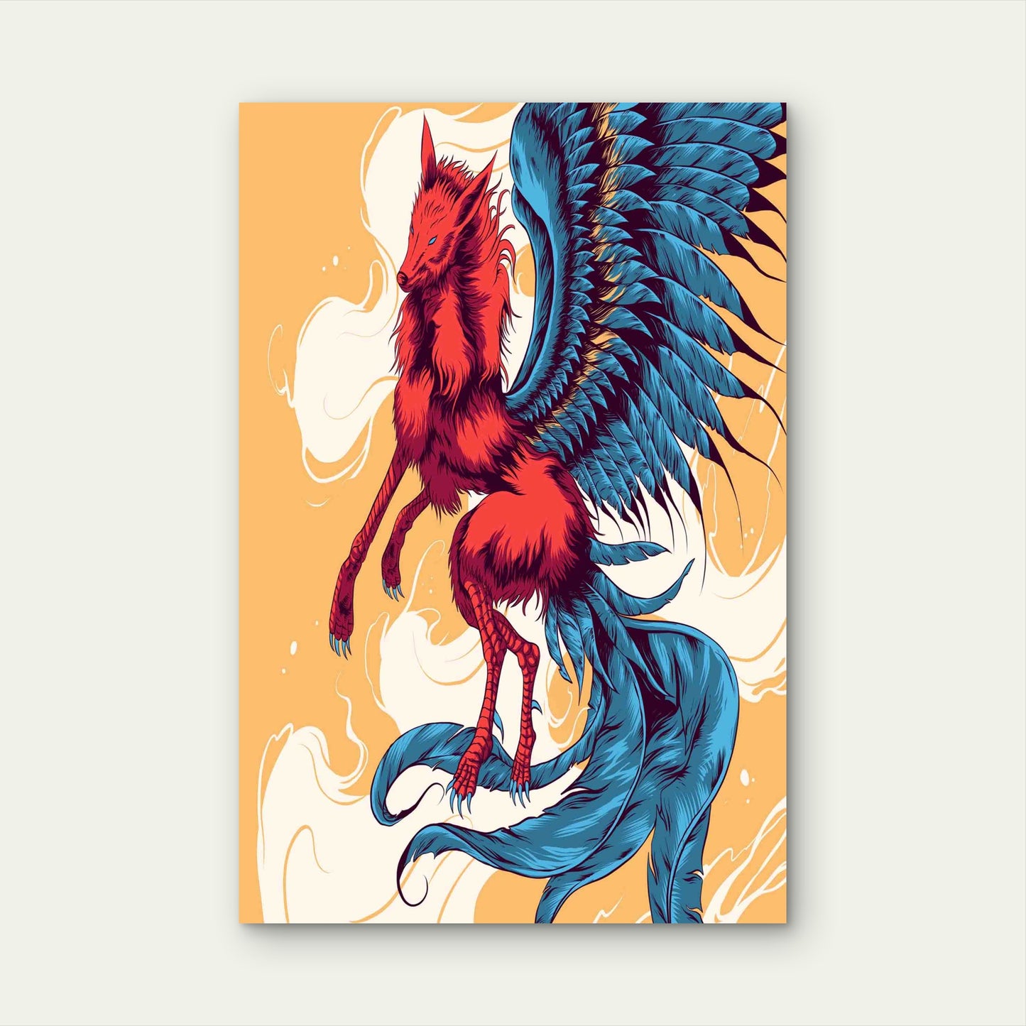 Phoenix Rising Red Blue Metal Print Ready to Hang