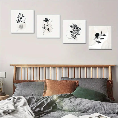 4pcs Black Fruit Branch Shape Pain  Wall Art Canvas Framed