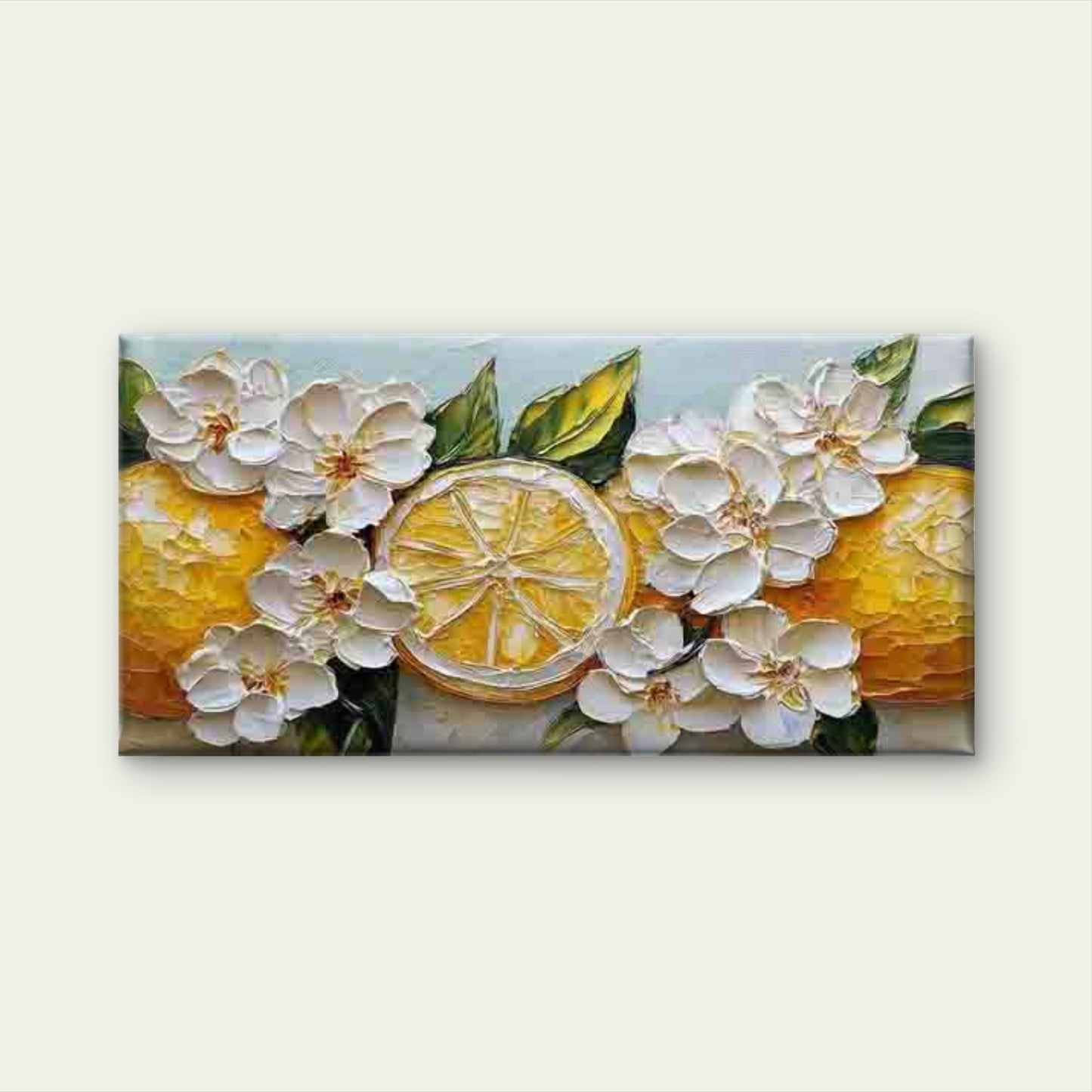 Lemons And White Flowers Wall Art Canvas Office Home Room Framed 120x60cm