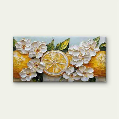 Lemons And White Flowers Wall Art Canvas Office Home Room Framed 120x60cm