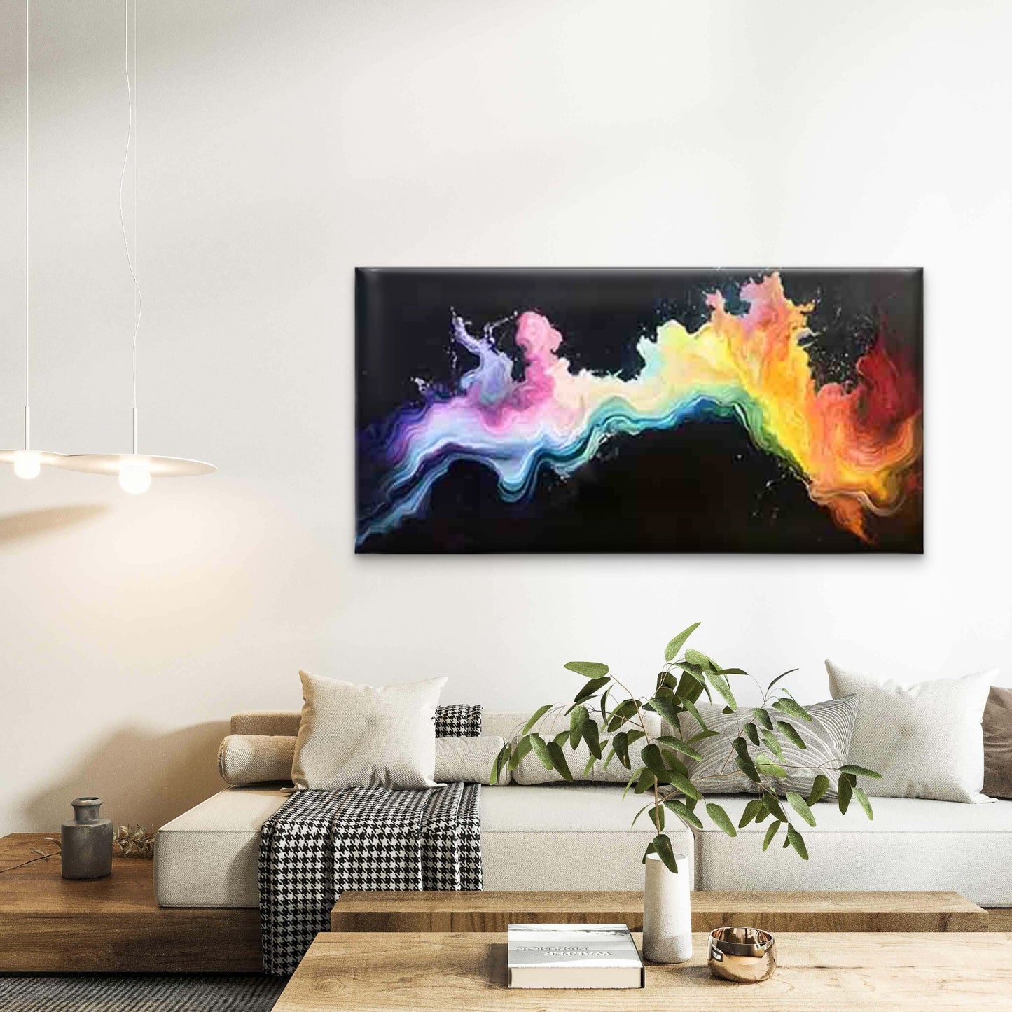 Modern Rainbow Ink Splatter Wall Art Canvas Office Home Room Framed 120x60cm - Bella Home Decor
