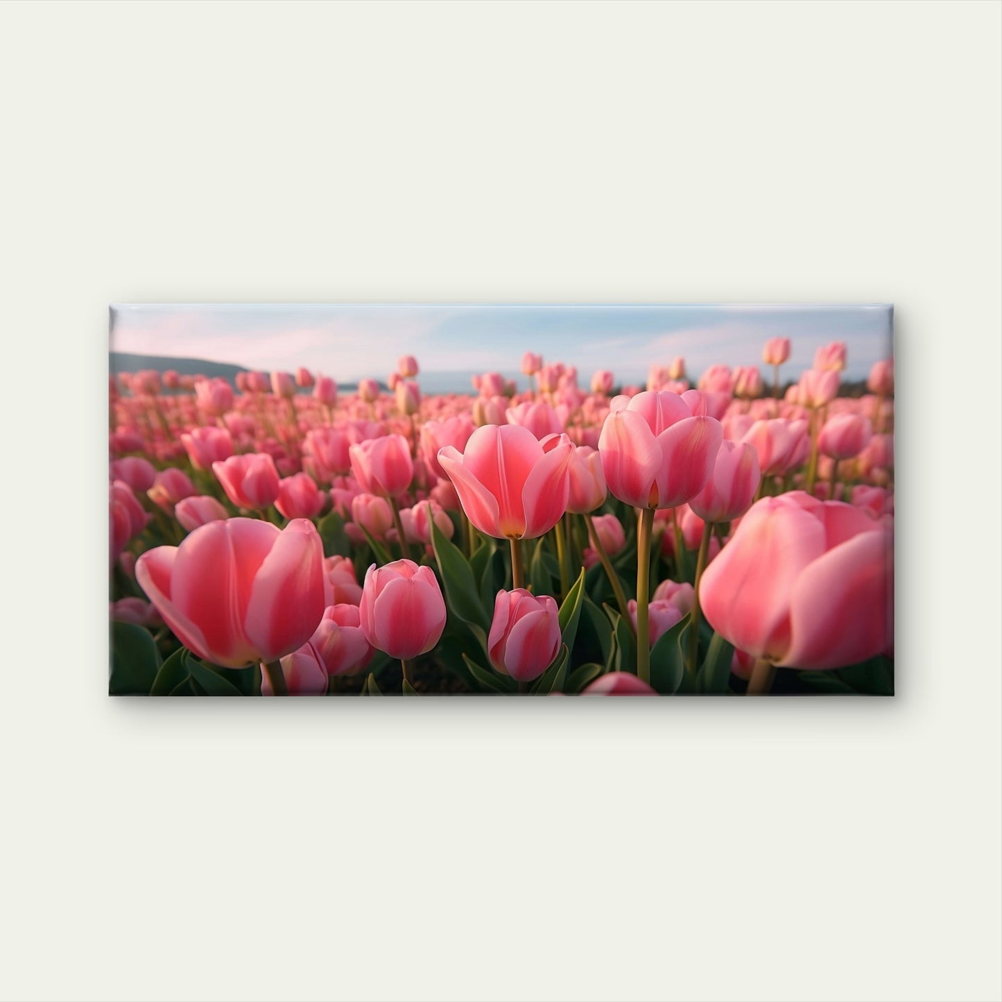 Pink Tulip Field Sunrise Wall Art Canvas Office Home Room Framed 120x60cm