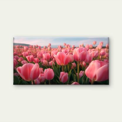Pink Tulip Field Sunrise Wall Art Canvas Office Home Room Framed 120x60cm