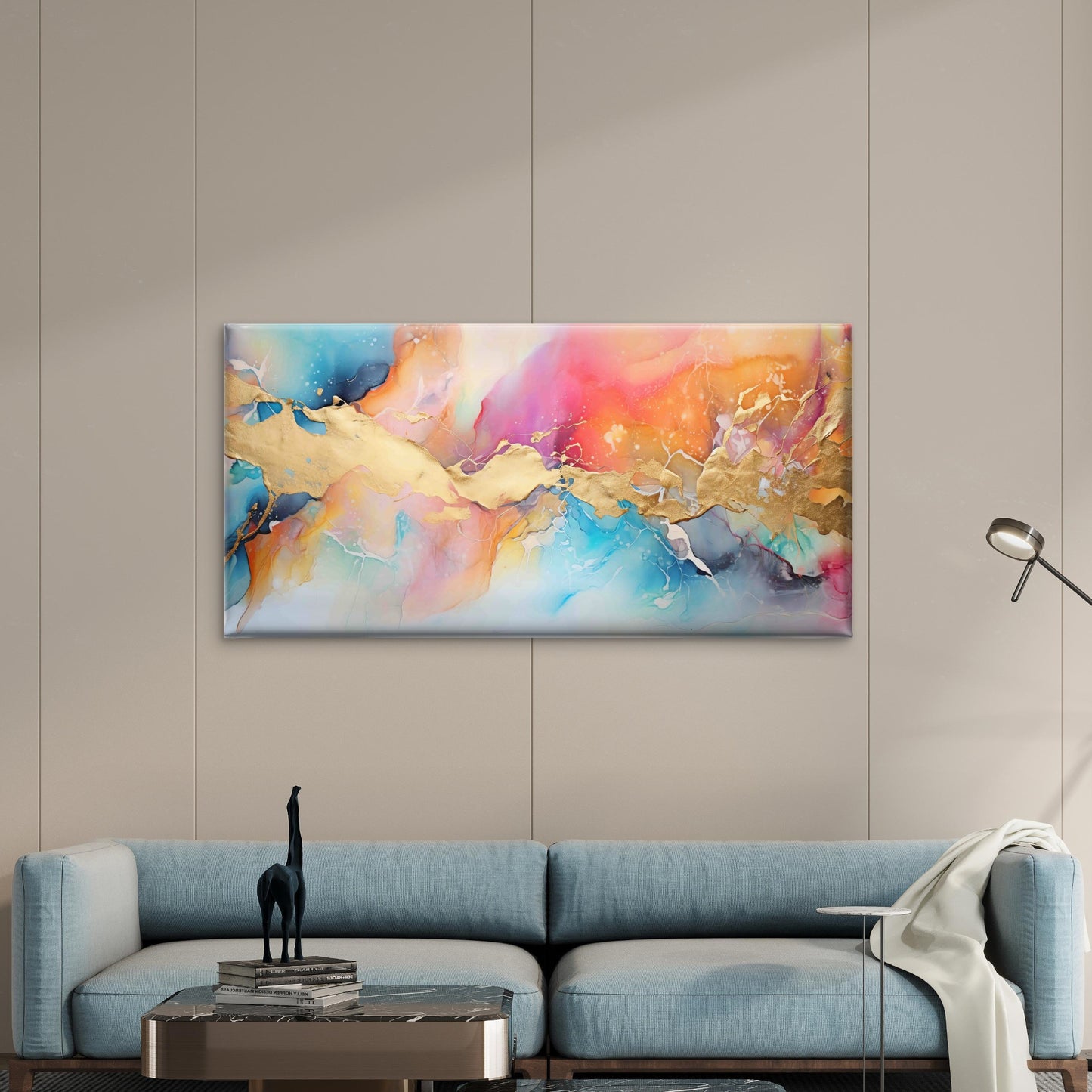 Golden Radiance Over Pastel Wall Art Canvas Office Home Room Framed 120x60cm - Bella Home Decor