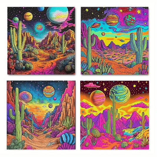 4pcs  Vintage Style Canvas  Wall Art Canvas Framed