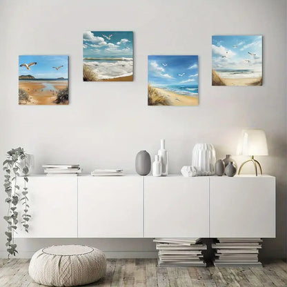 4pcs Modern Abstract Beach Canvas Wall Art Canvas Framed