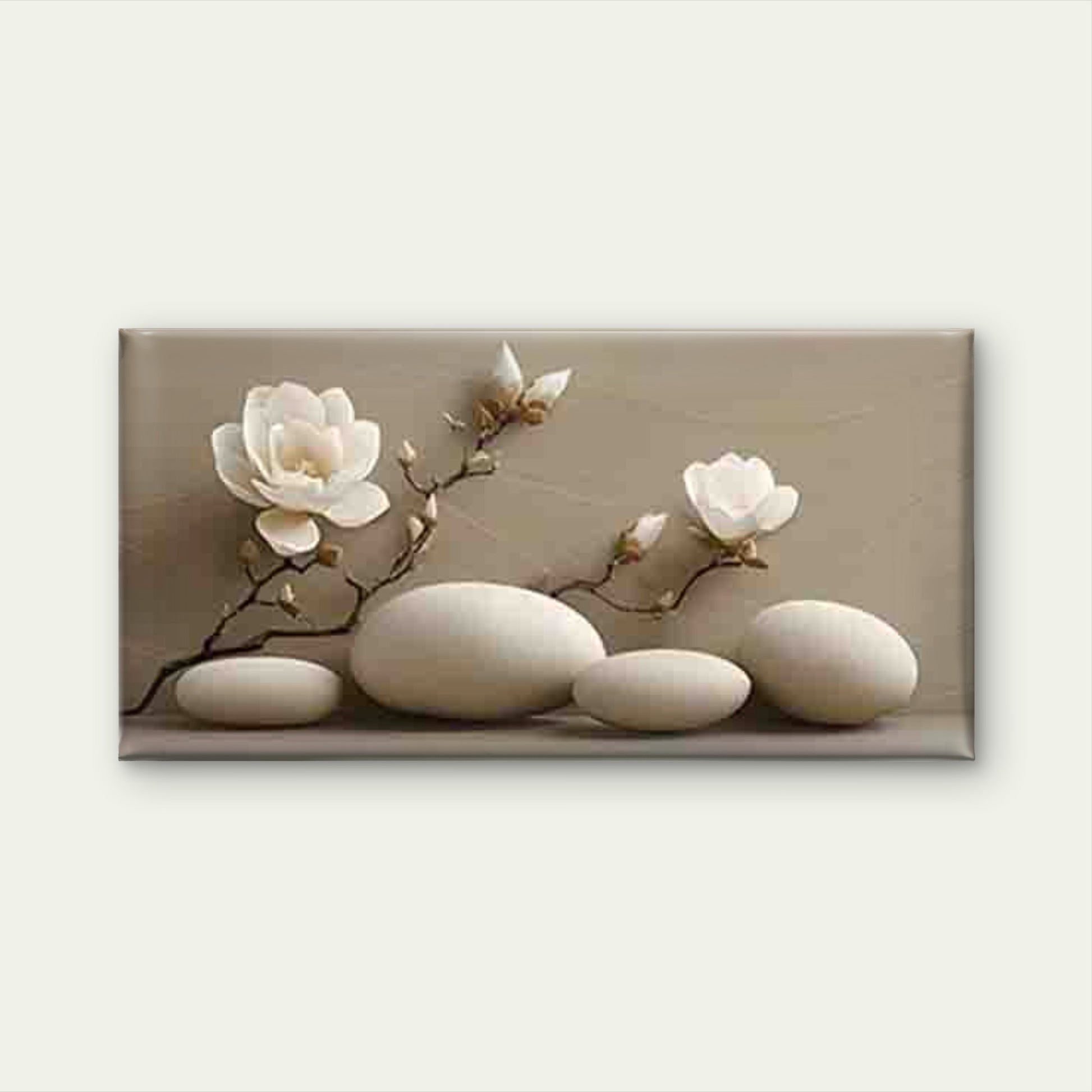 Magnolia Flower with a Rounded Wall Art Canvas Office Home Room Framed 120x60cm - Bella Home Decor