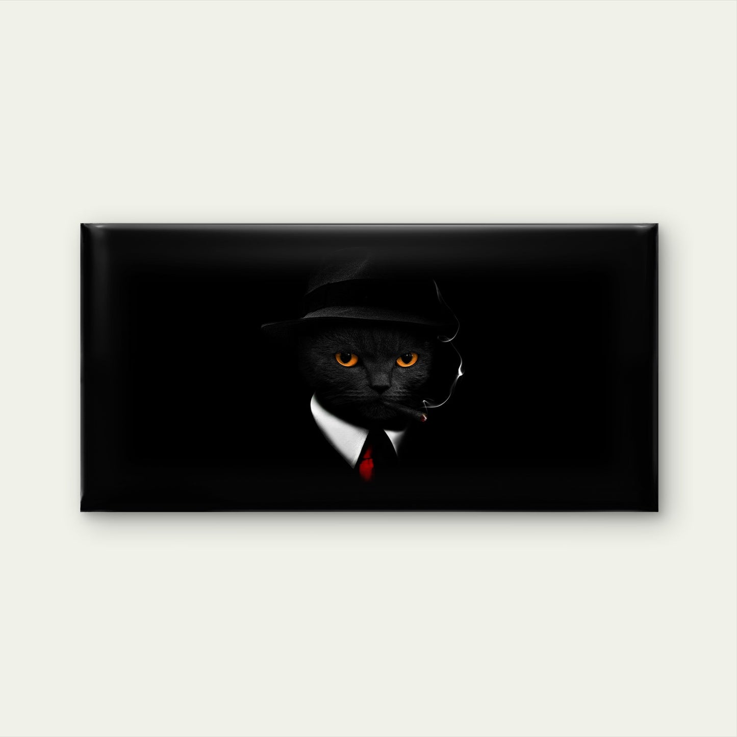 Mafia Cat with Orange Eyes Wall Art Canvas Office Home Room Framed 120x60cm