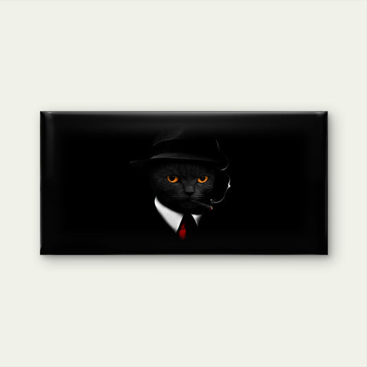 Mafia Cat with Orange Eyes Wall Art Canvas Office Home Room Framed 120x60cm