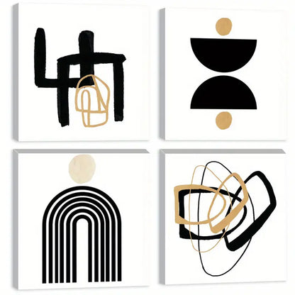 4pcs  Black & Golden Abstract  Wall Art Canvas Framed