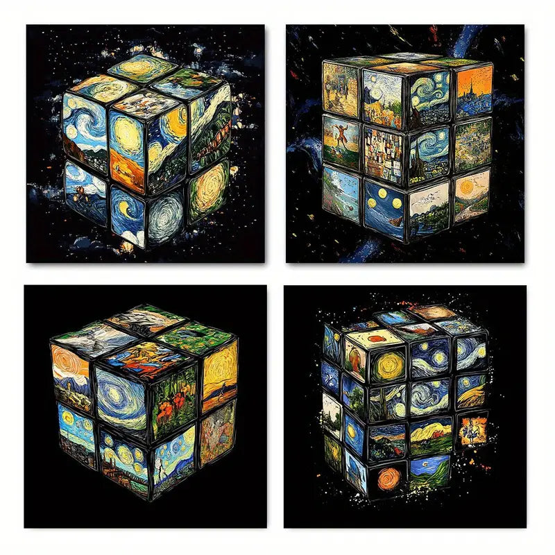 4pcs  Colorful Mgic Cube Modern Elegante Wall Art Canvas Framed