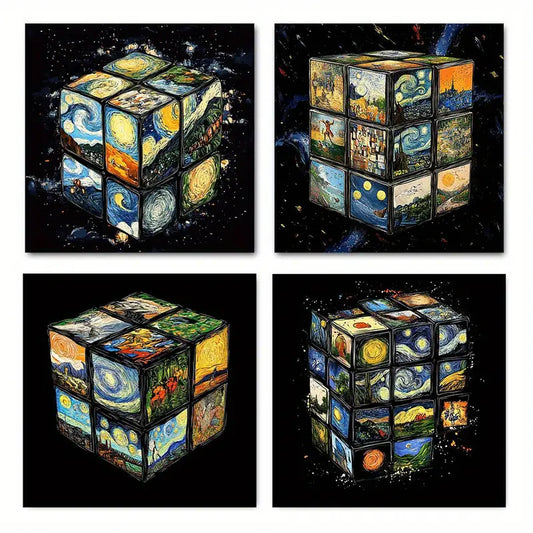 4pcs  Colorful Mgic Cube Modern Elegante Wall Art Canvas Framed