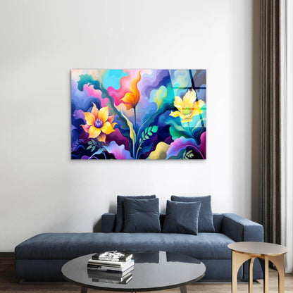 Vibrant Yellow Orange Floral Acrylic Glass Printing Wall Art Australian Made Quality