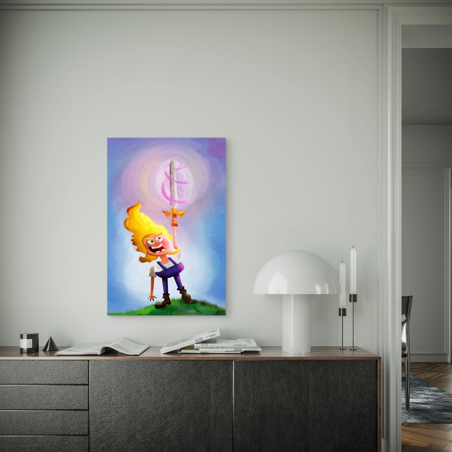 3D Adventurer Illustration With Mountain 60x90cm Metal Print Ready to Hang - Bella Home Decor