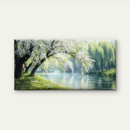 Blooming White Cherry Bank Wall Art Canvas Office Home Room Framed 120x60cm