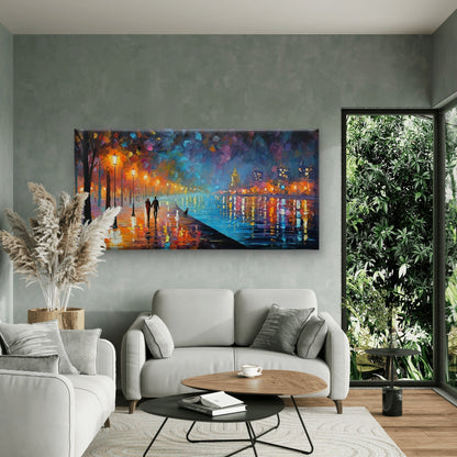 Lights Wet Pavement Reflection Wall Art Canvas Office Home Room Framed 120x60cm