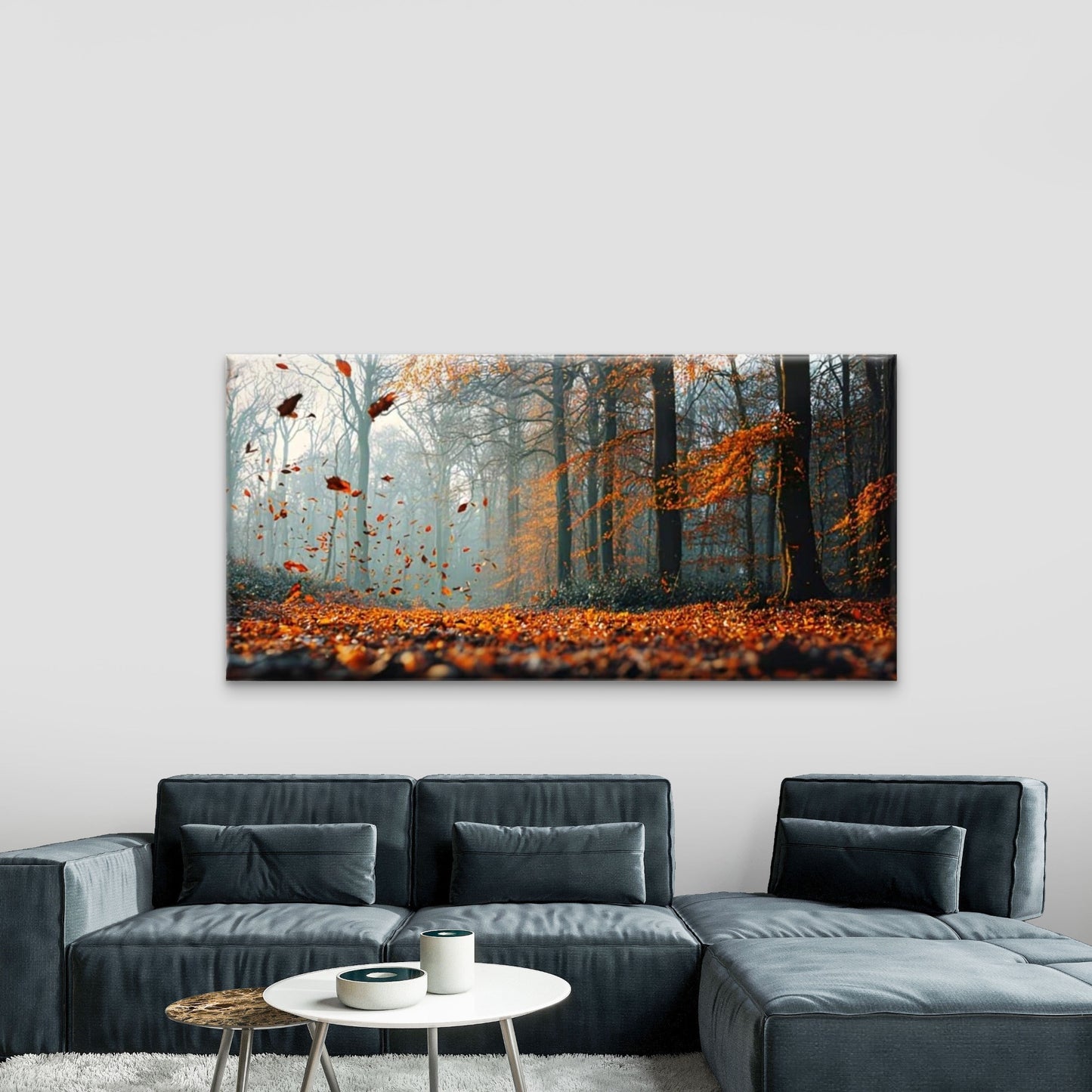 Forest Orange Yellow Leaves Wall Art Canvas Office Home Room Framed 120x60cm - Bella Home Decor
