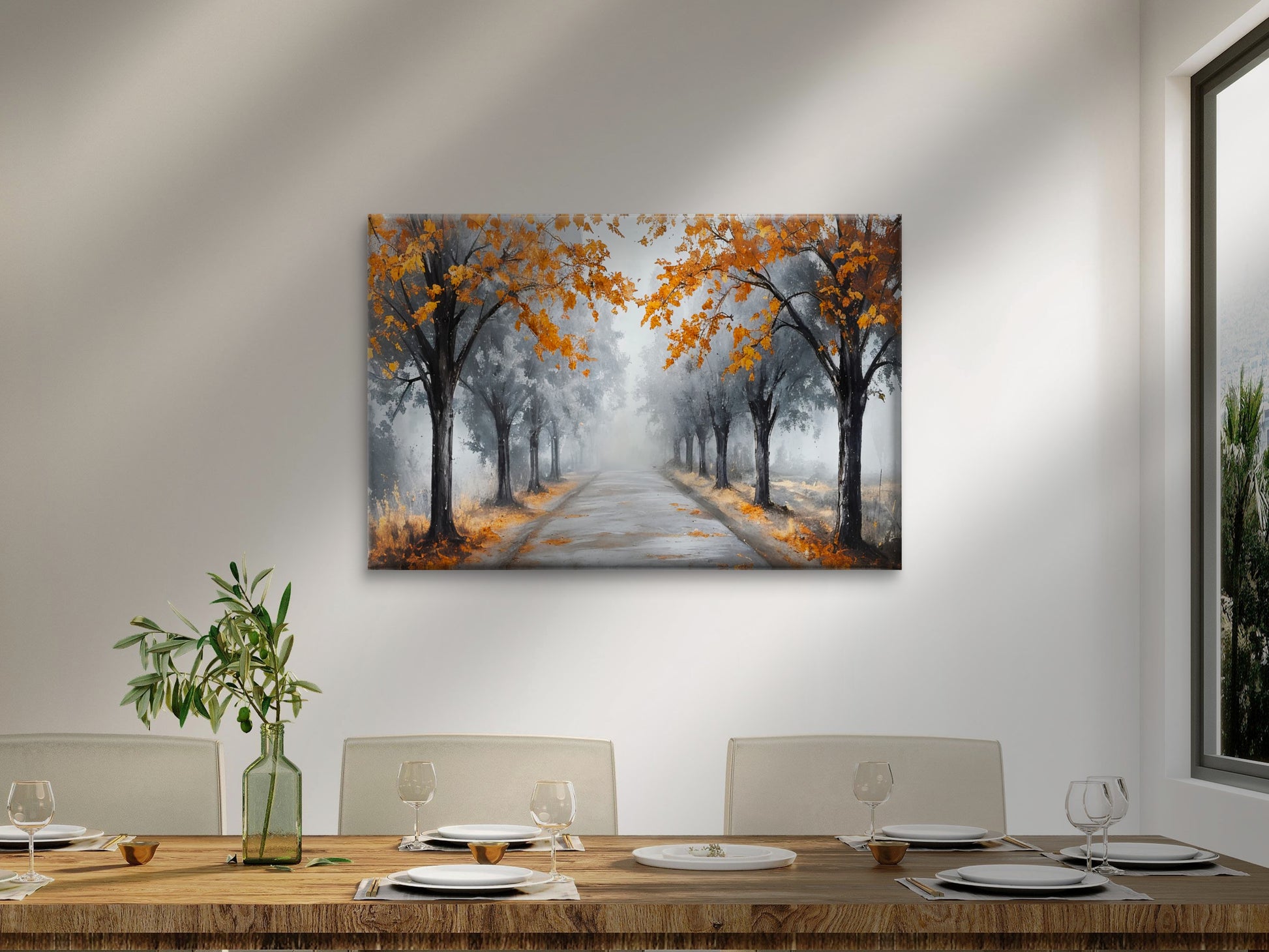 Black And White Autumn Tree Path Way Wall Art Decor 100% Australian Made - Bella Home Decor