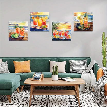 4pcs Tropical Drinks Canvas Printt Wall Art Canvas Framed