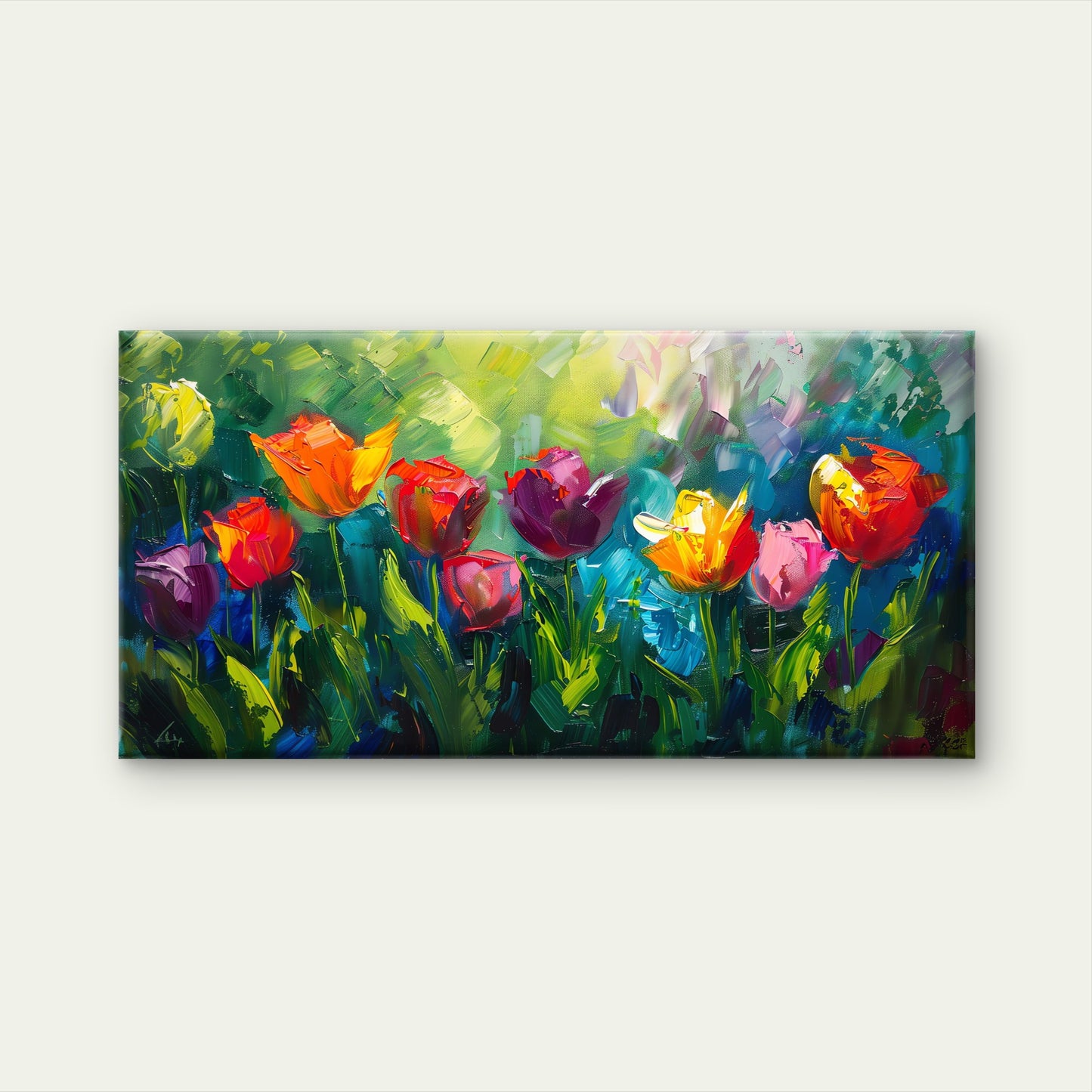 Vibrant Floral Field Scene Wall Art Canvas Office Home Room Framed 120x60cm