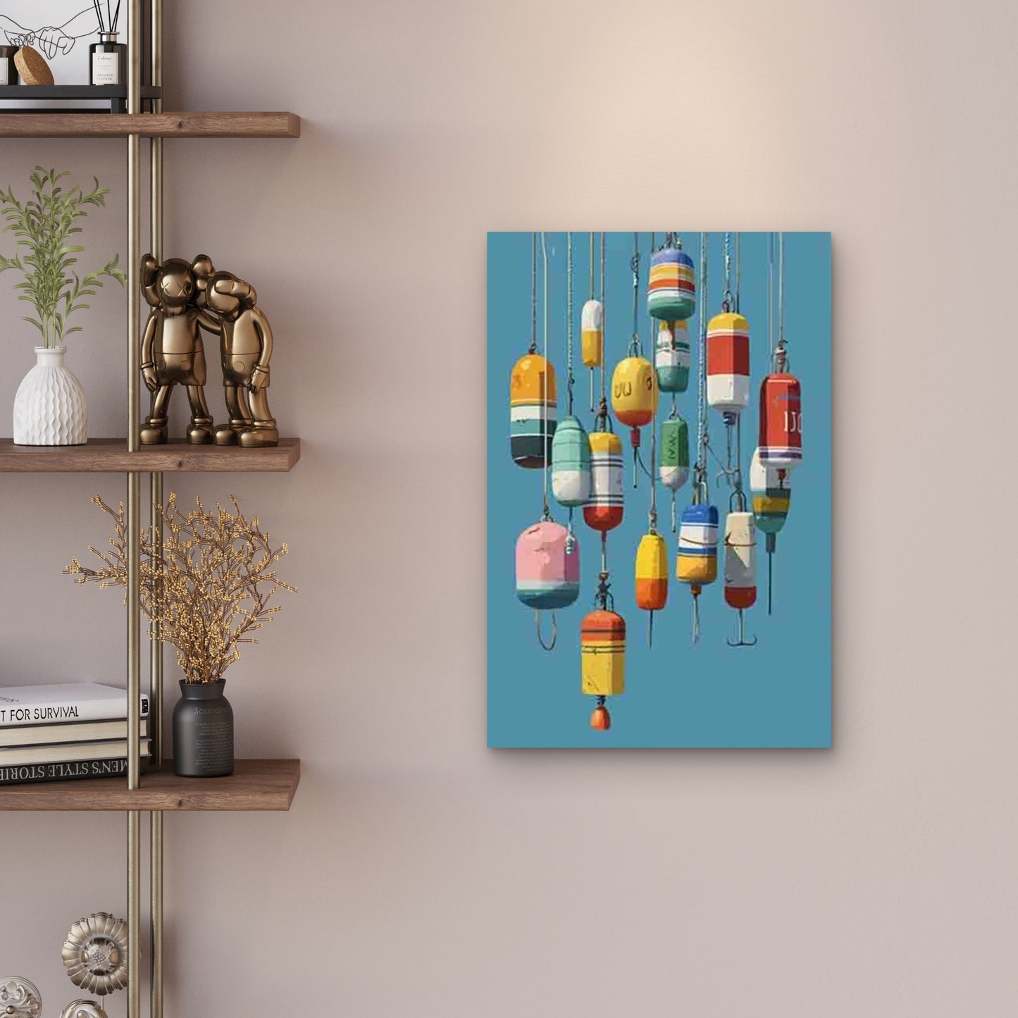 Colorful Buoys Hanging Together 60x90cm Metal Print Ready to Hang