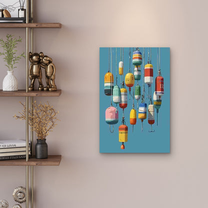 Colorful Buoys Hanging Together 60x90cm Metal Print Ready to Hang