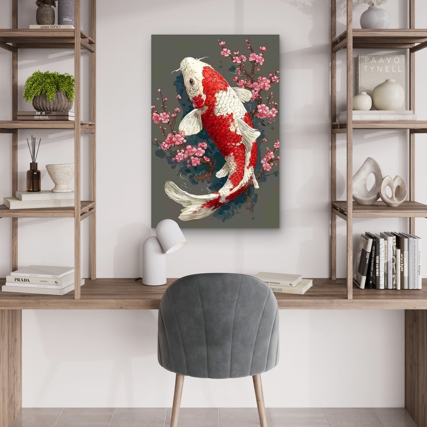 Anime Koi Fish & Cherry Blossoms 60x90cm Metal Print Ready to Hang - Bella Home Decor