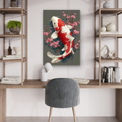 Anime Koi Fish & Cherry Blossoms 60x90cm Metal Print Ready to Hang - Bella Home Decor