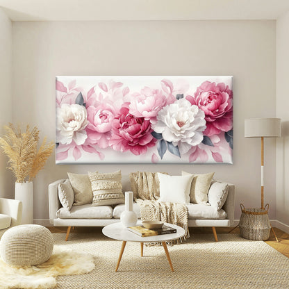 Pink And White Peony Flowers Wall Art Canvas Office Home Room Framed 120x60cm