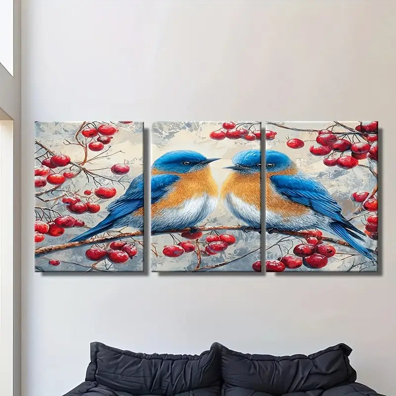 3pcs Bluebirds On Berry Branches,Metal Print Ready to Hang Art - Bella Home Decor