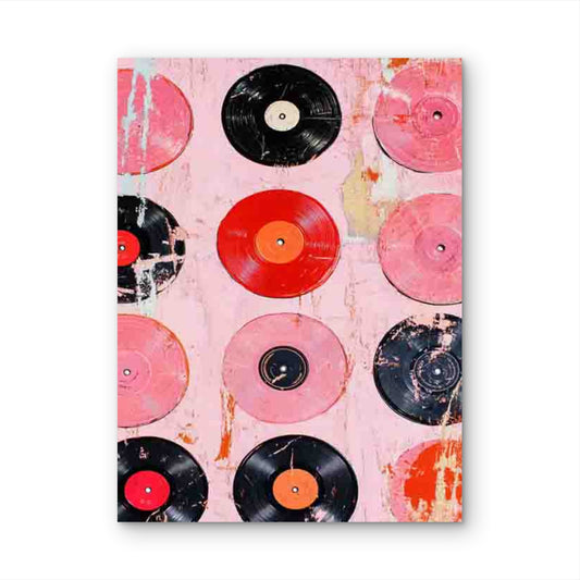 Abstract Painting of Pink And Red Vinyl Records 60x90cm Metal Print Ready to Hang