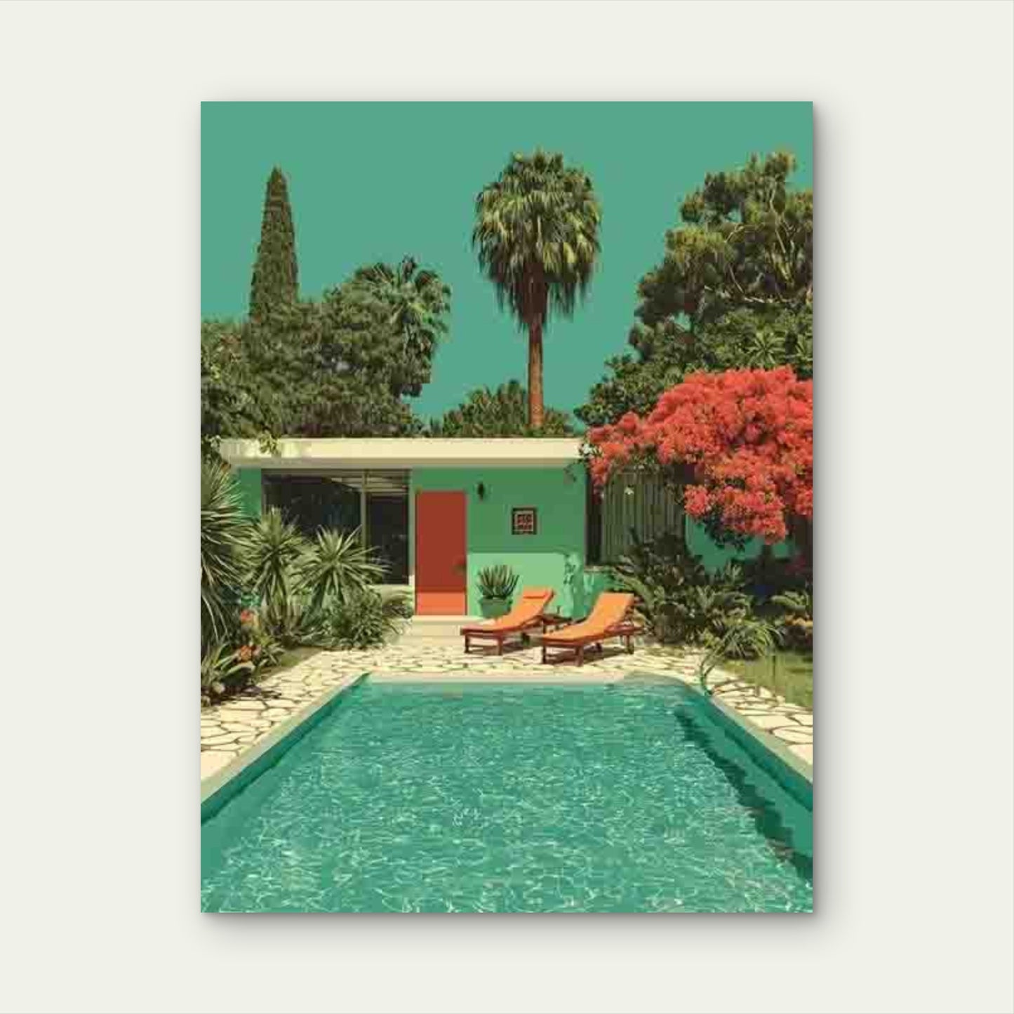 Mid-Century Modern House And Pool Architecture Metal Print Ready to Hang