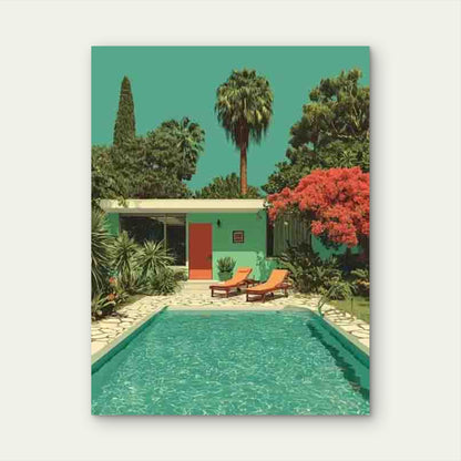 Mid-Century Modern House And Pool Architecture Metal Print Ready to Hang